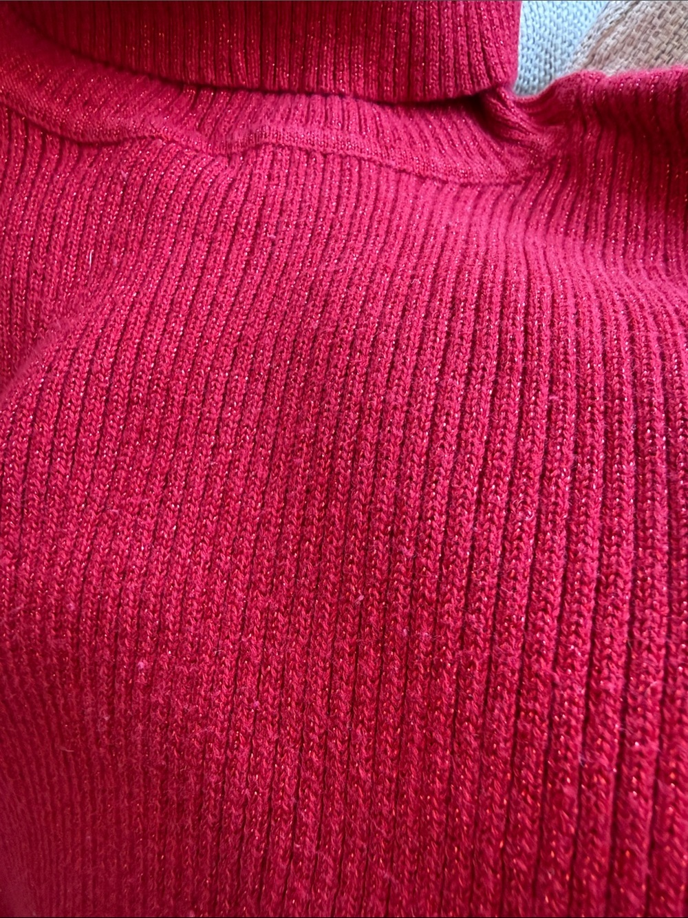 Basic Editions Red Ribbed Turtleneck Sweater - Picture 2 of 2